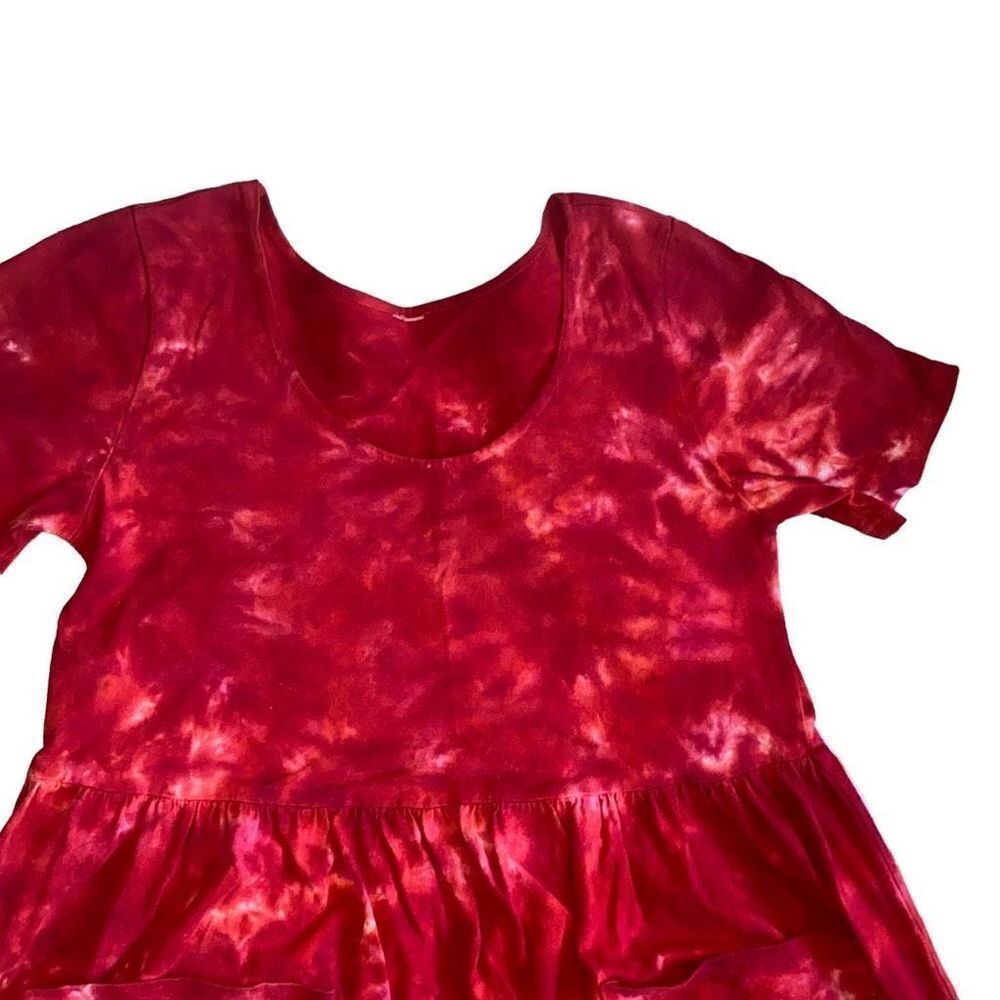 Cotton T-Shirt Dress With Pockets- Handmade Tie-dye- Shades Of Red-GUC- Medium - Picture 3 of 5